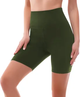 SINOPHANT High Waisted Women Biker Shorts - 6 Buttery Soft Elastic Tummy Control Shorts for Gym, Yoga, Workout