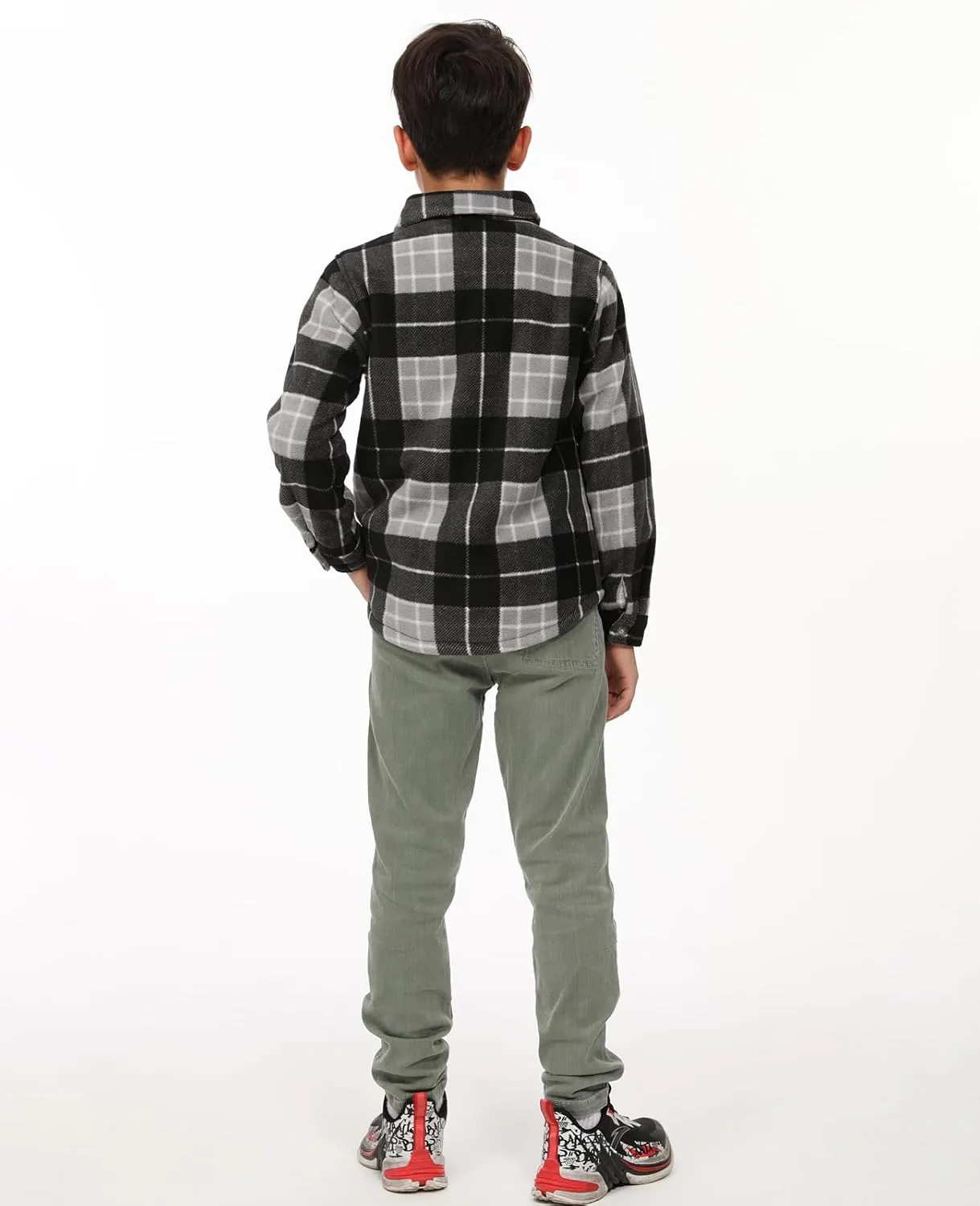 ThCreasa Boys Warm Sherpa Lined Buffalo Plaid Fleece Button Down Shirt Jacket