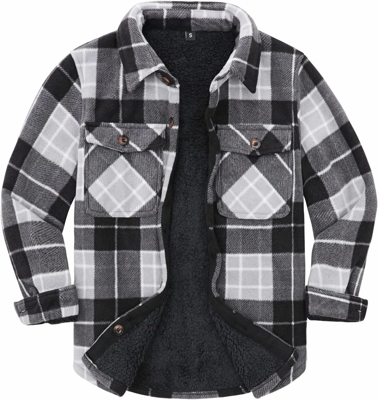 ThCreasa Boys Warm Sherpa Lined Buffalo Plaid Fleece Button Down Shirt Jacket