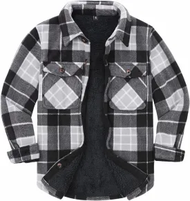 ThCreasa Boys Warm Sherpa Lined Buffalo Plaid Fleece Button Down Shirt Jacket
