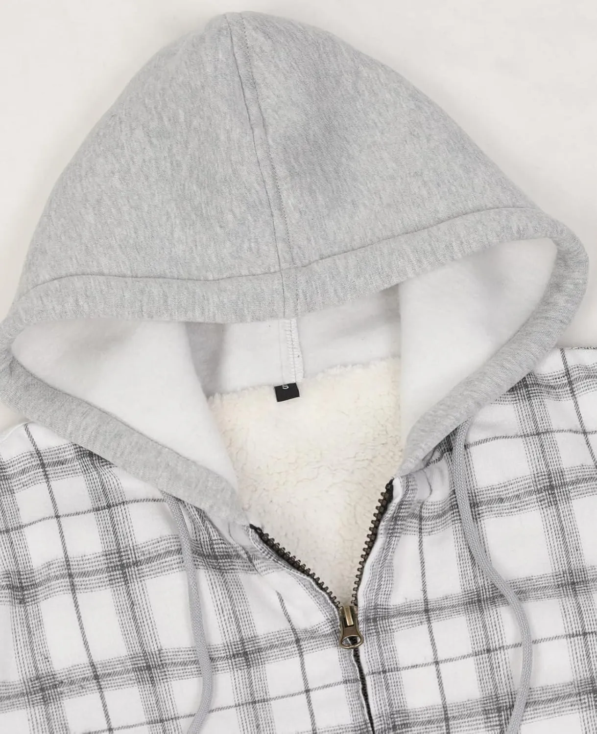 ThCreasa Womens Full Sherpa Lined Plaid Flannel Hooded Jacket with Hand Pockets, Zip Up Fuzzy Hoodie Flannel Shacket