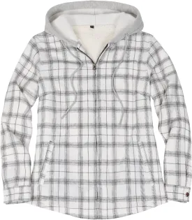 ThCreasa Womens Full Sherpa Lined Plaid Flannel Hooded Jacket with Hand Pockets, Zip Up Fuzzy Hoodie Flannel Shacket