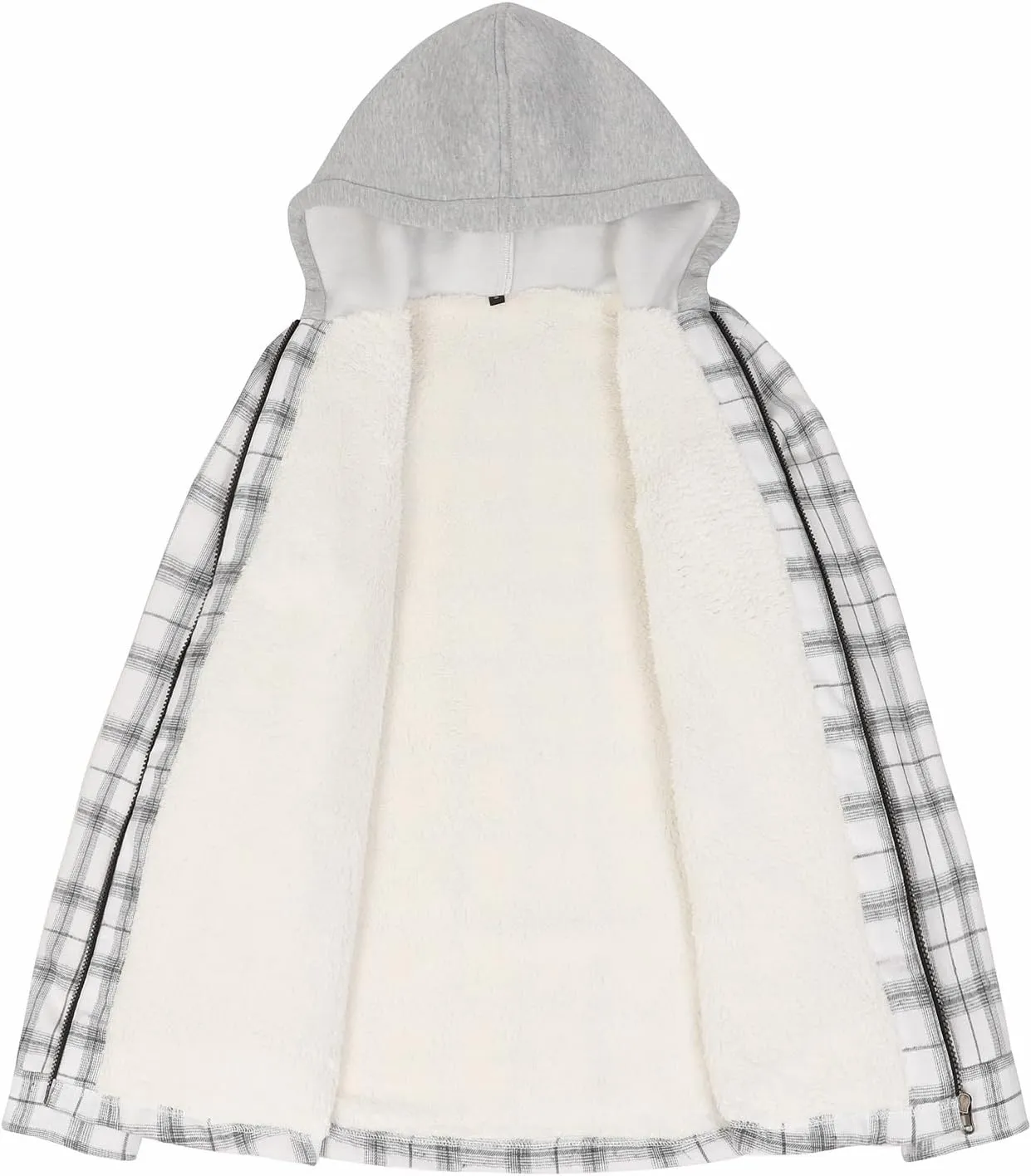 ThCreasa Womens Full Sherpa Lined Plaid Flannel Hooded Jacket with Hand Pockets, Zip Up Fuzzy Hoodie Flannel Shacket