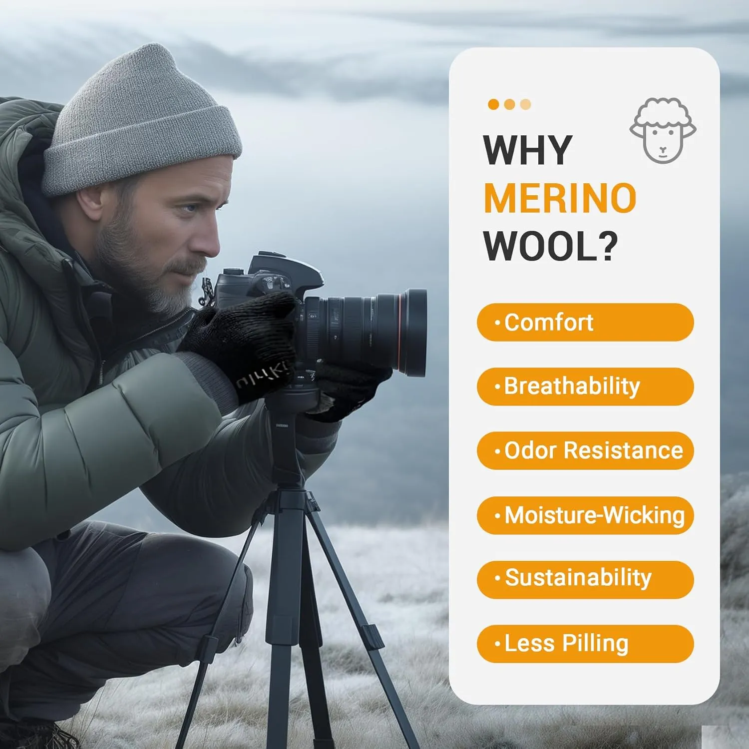 Touchscreen Merino Wool Gloves Warm for Men and Women Cold Weather Winter Glove