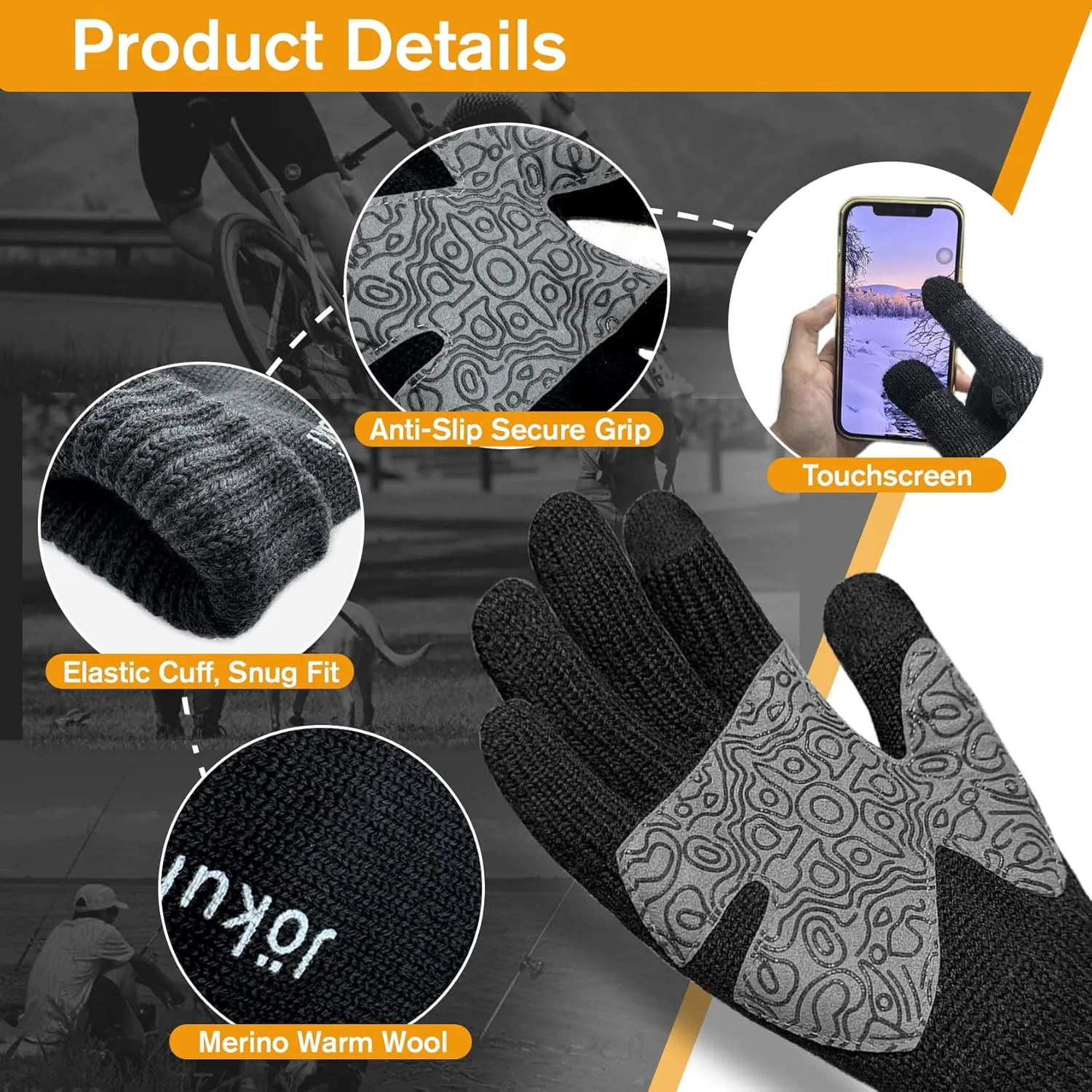 Touchscreen Merino Wool Gloves Warm for Men and Women Cold Weather Winter Glove