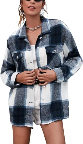 UANEO Womens Plaid Shacket Button Down Wool Blend Fall Flannel Shirt Jacket