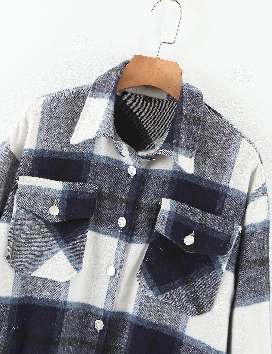 UANEO Womens Plaid Shacket Button Down Wool Blend Fall Flannel Shirt Jacket