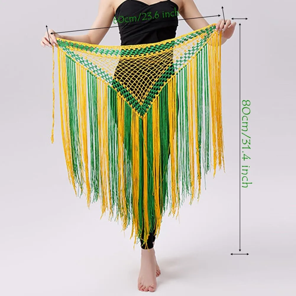 Women's Belly Dance Long Tassels Triangle Hip Scarf Festival Costume