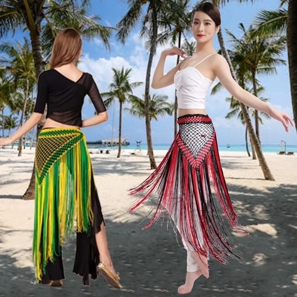 Women's Belly Dance Long Tassels Triangle Hip Scarf Festival Costume