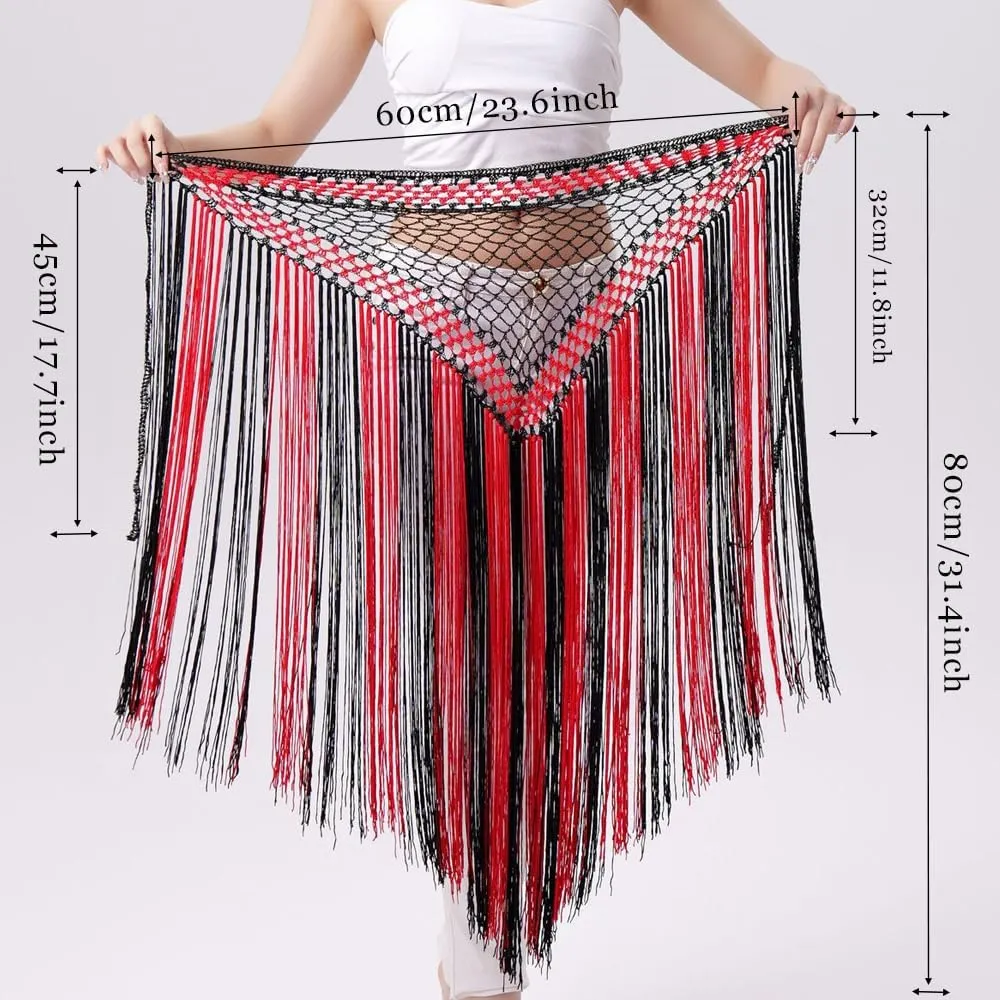 Women's Belly Dance Long Tassels Triangle Hip Scarf Festival Costume