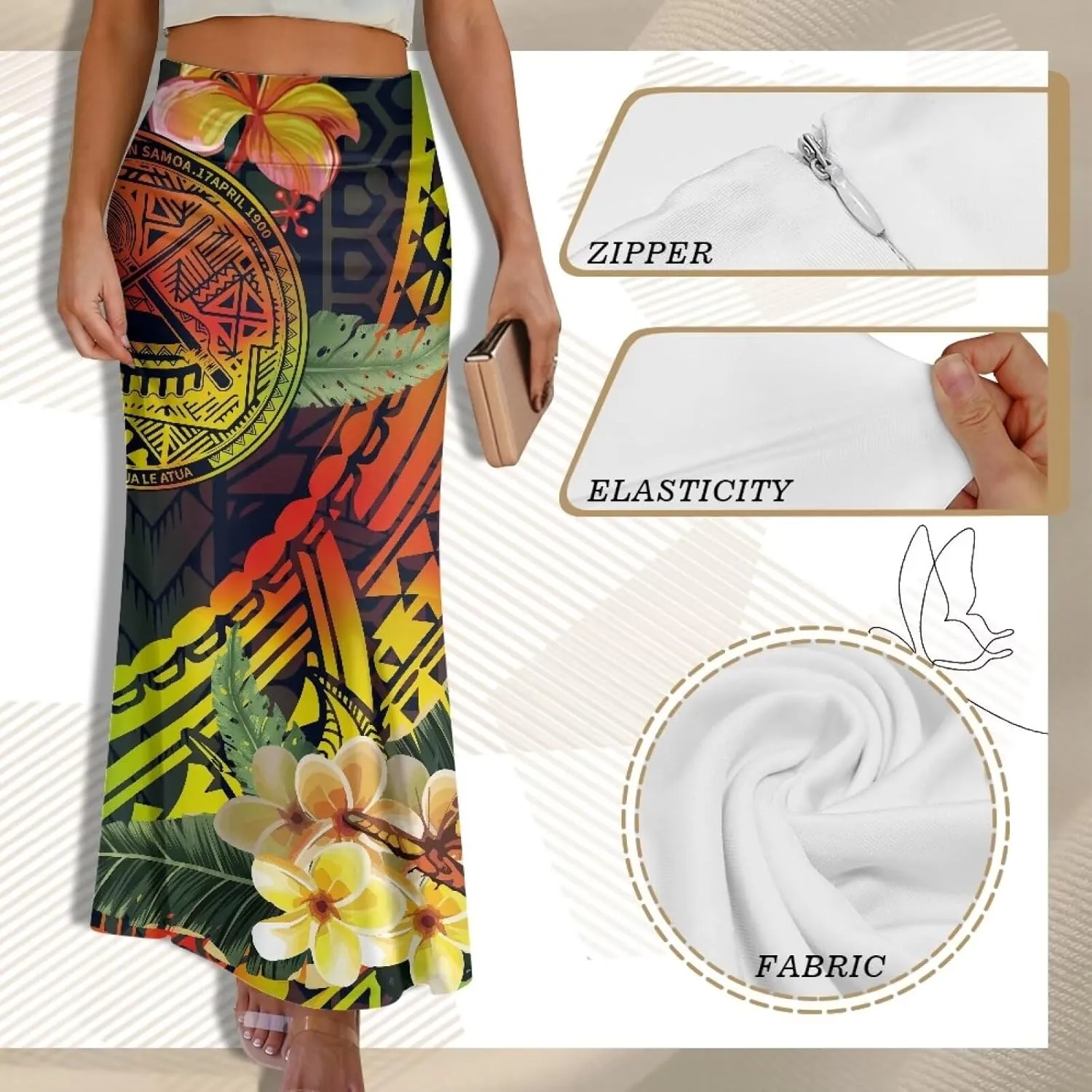 Womens Bohemian Skirts High Waist Skirt with Zipper Lightweight Soft Long Maxi Skirts Summer Fashion
