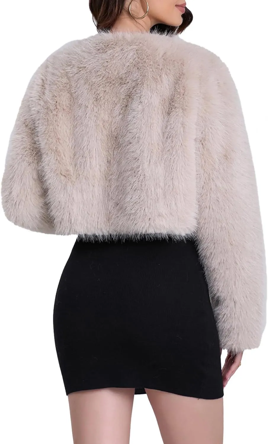 Women's Faux Fur Cropped Coat Long Sleeve Open Front Winter Jacket