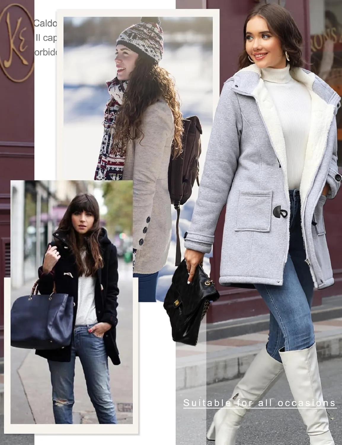 Womens Sherpa Lined Coats Winter Warm Fashion Horn Button Fleece Thicken Hooded Casual Jackets Long Sleeve Outerwear