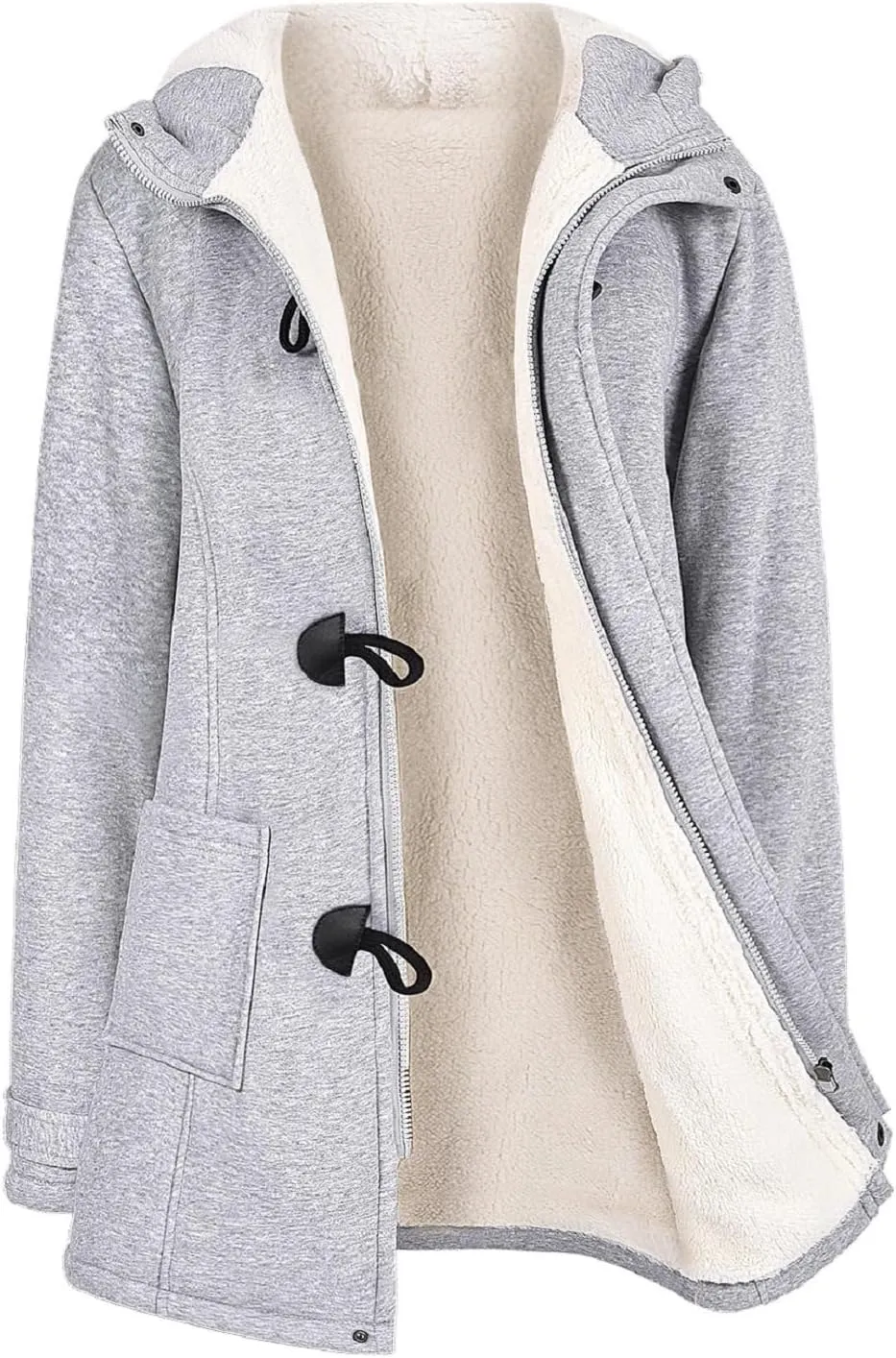 Womens Sherpa Lined Coats Winter Warm Fashion Horn Button Fleece Thicken Hooded Casual Jackets Long Sleeve Outerwear