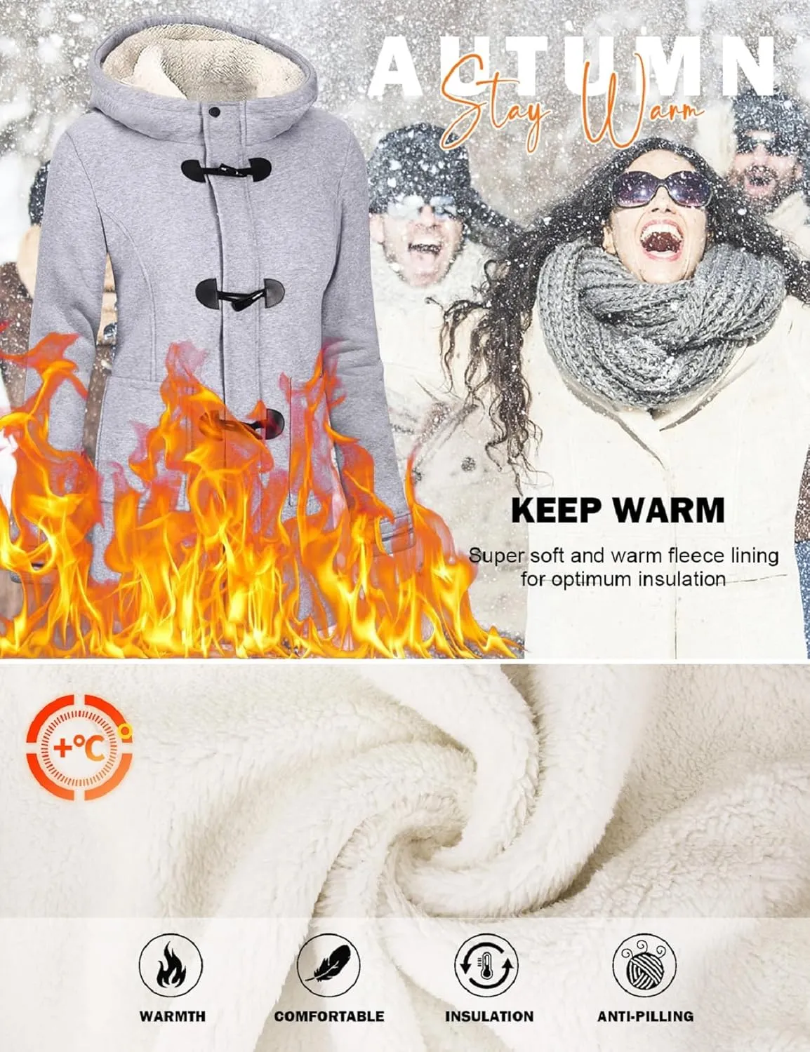 Womens Sherpa Lined Coats Winter Warm Fashion Horn Button Fleece Thicken Hooded Casual Jackets Long Sleeve Outerwear