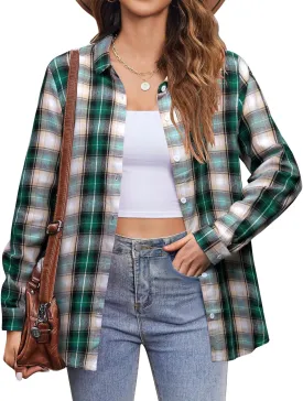 Zeagoo Flannel Shirt Women Button Down Long Sleeve Plaid Shirts Collared 2024 Casual Work Tops S-2Xl