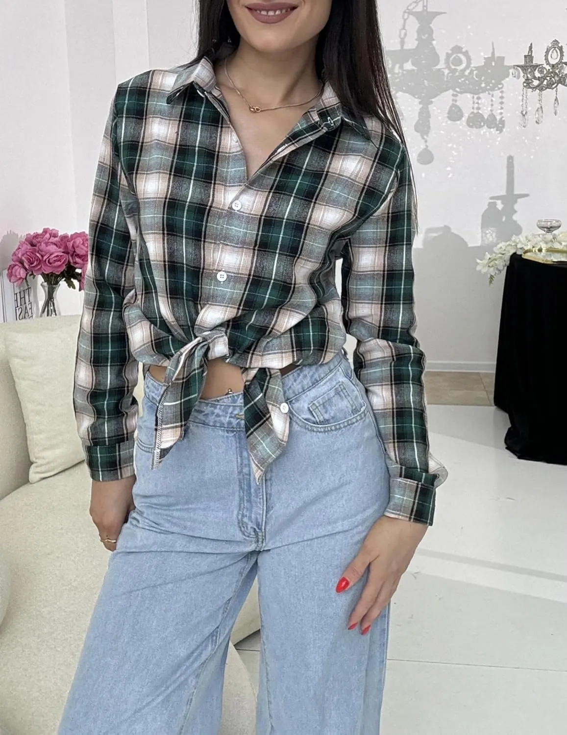 Zeagoo Flannel Shirt Women Button Down Long Sleeve Plaid Shirts Collared 2024 Casual Work Tops S-2Xl