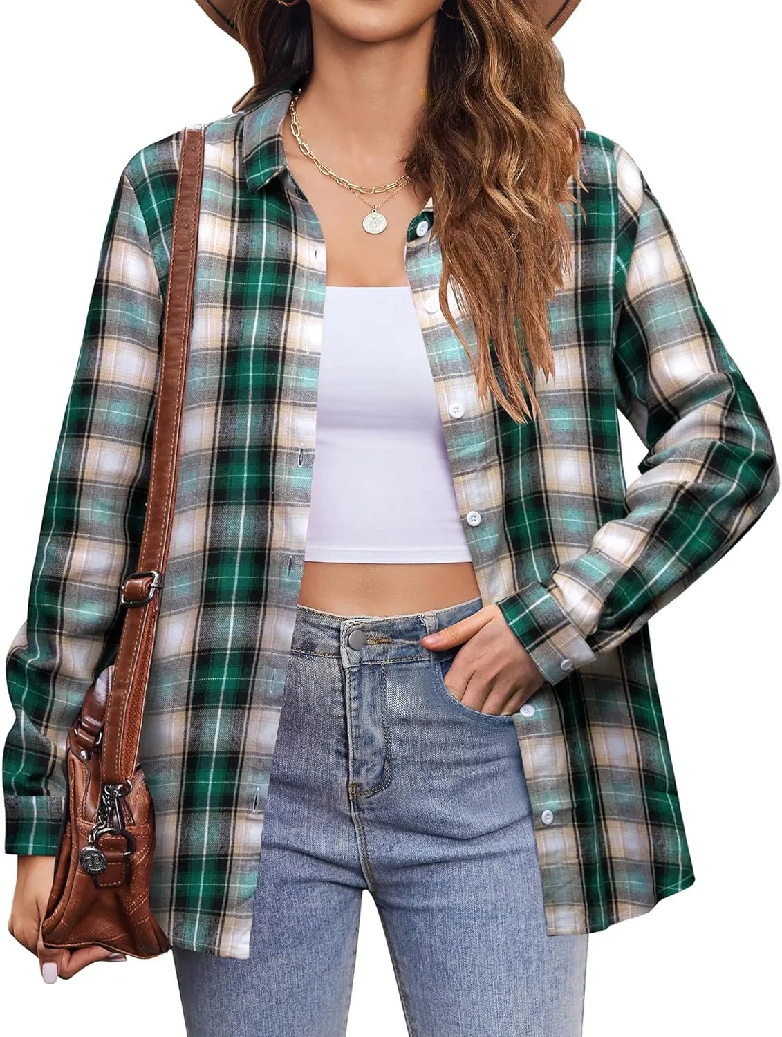 Zeagoo Flannel Shirt Women Button Down Long Sleeve Plaid Shirts Collared 2024 Casual Work Tops S-2Xl